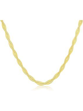 Women's Twisted Herringbone Non Tarnish Chunky 14k Gold Plated Layered Necklaces